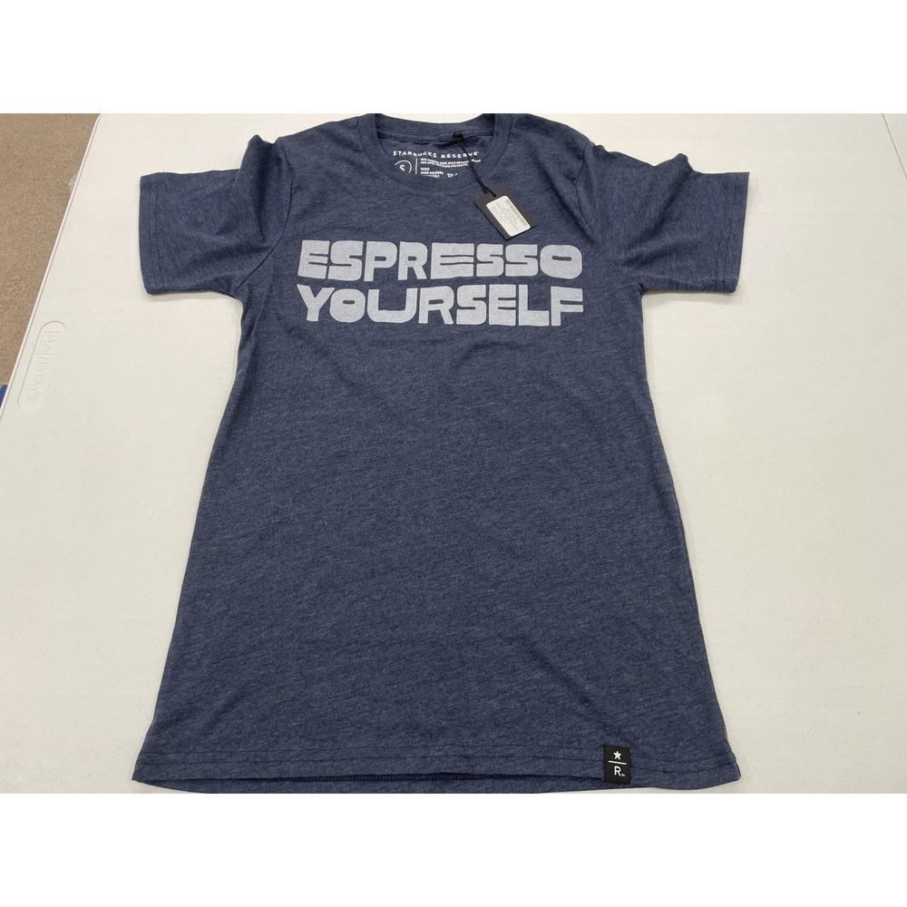 NEW! Starbucks Reserve Espresso Yourself T-Shirt Small Organic Cotton Tee Blue